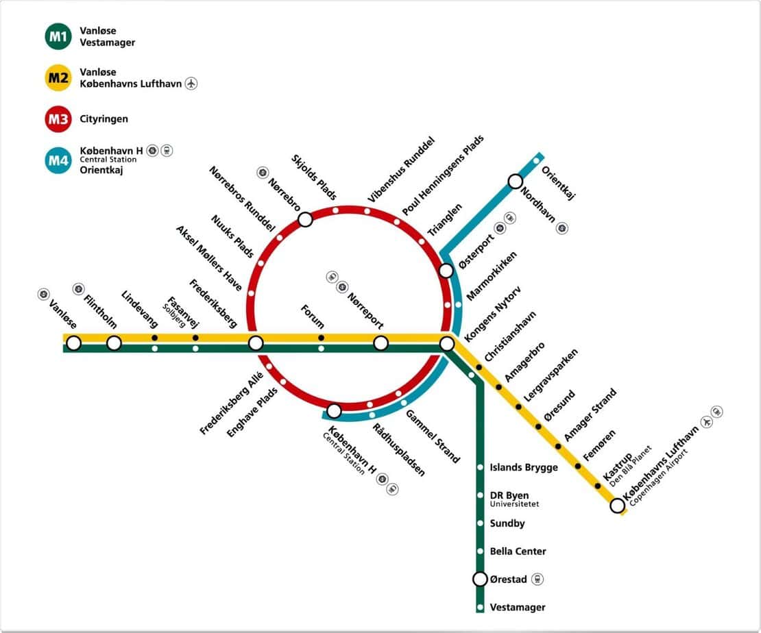 A Copenhagen metro map.